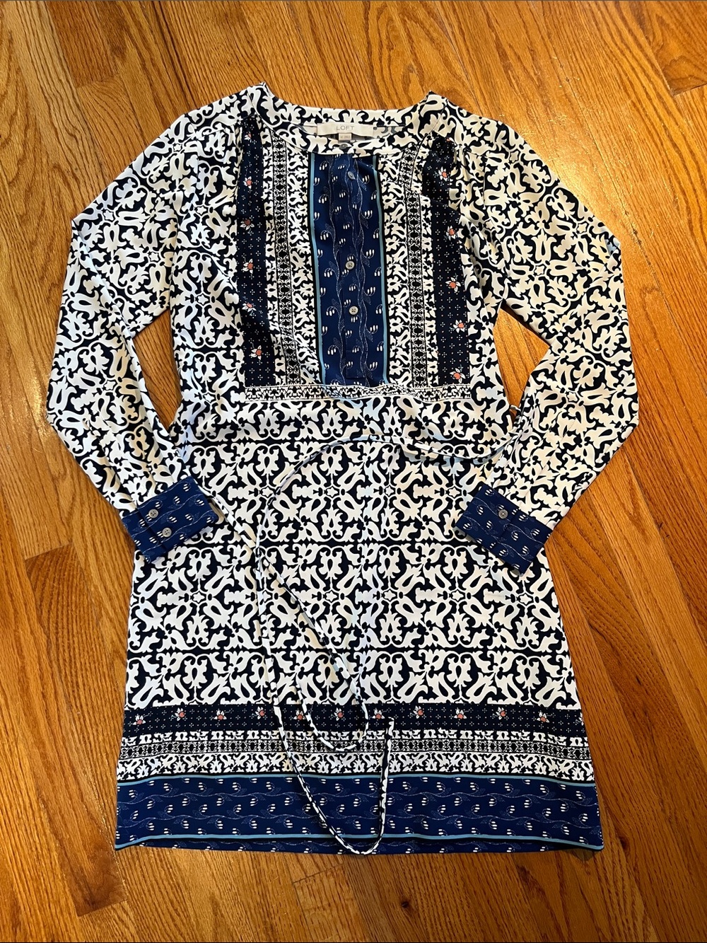 LOFT Blue and White Printed Tunic Dress